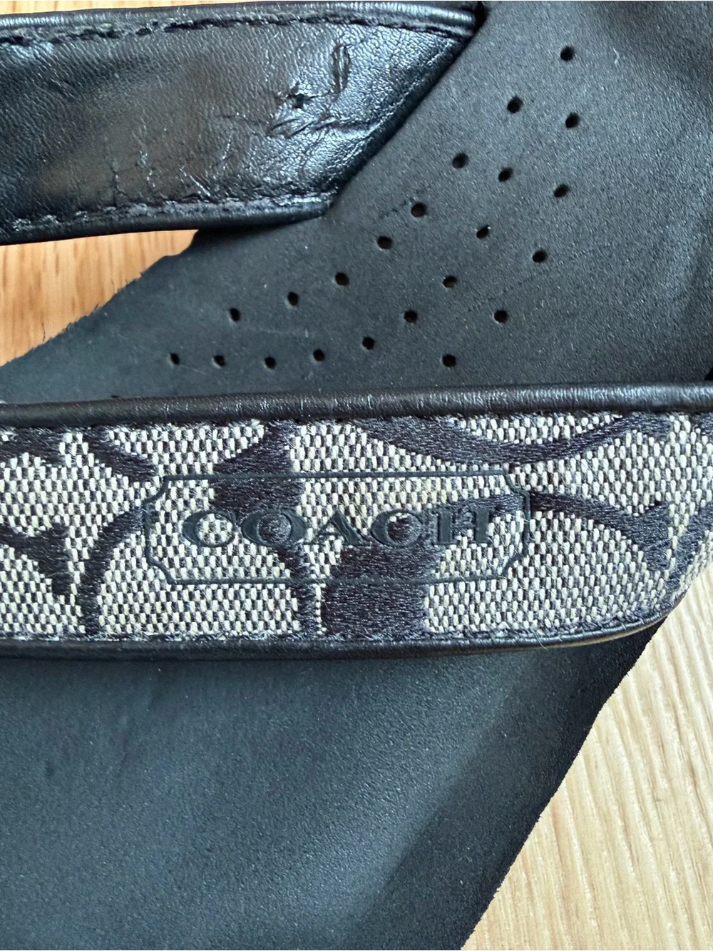 Coach Wedge Sandals Black Tan Signature Canvas Jaicee C logo size 10